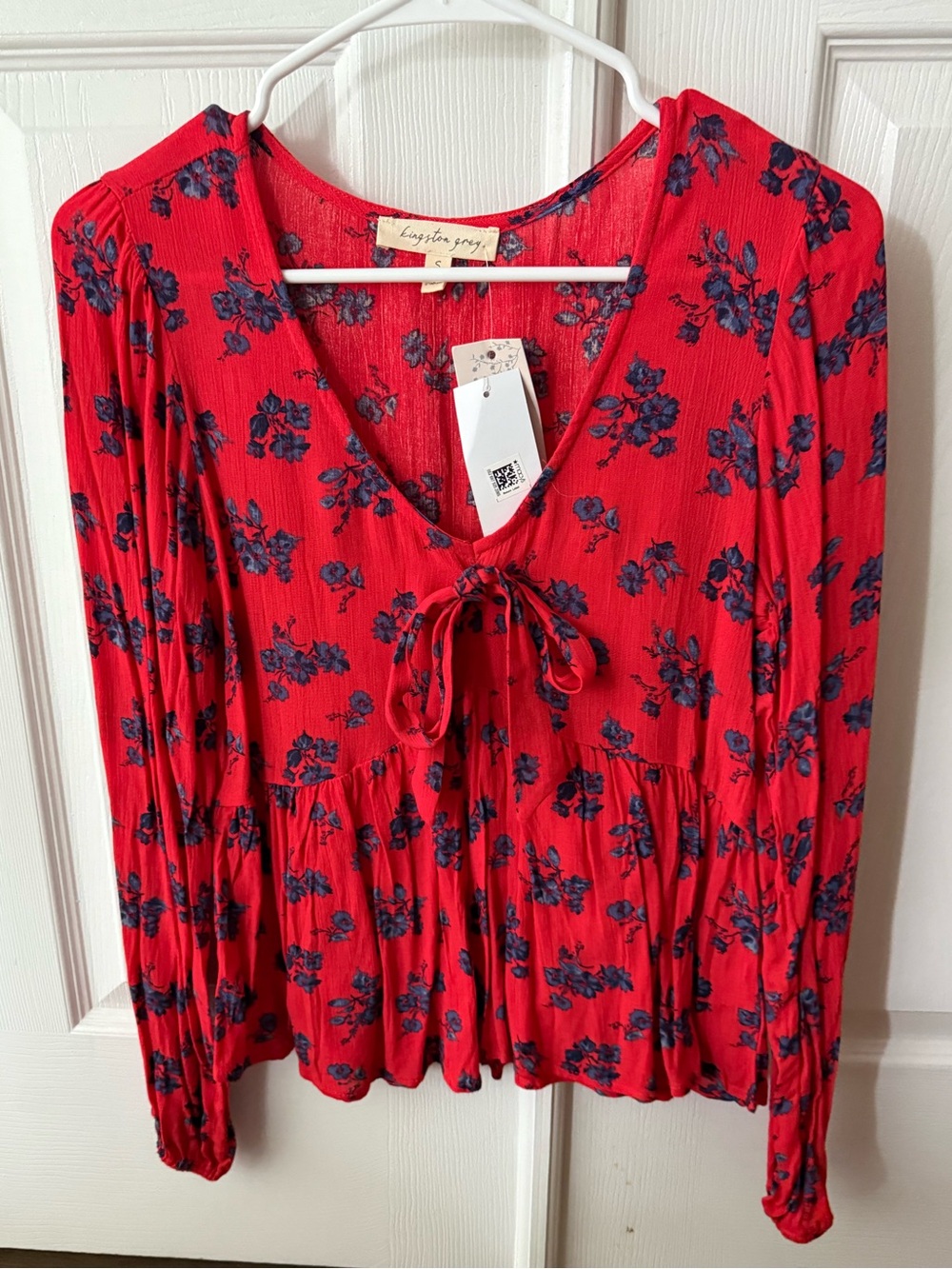 Red Floral Tie-Neck Flowy Top